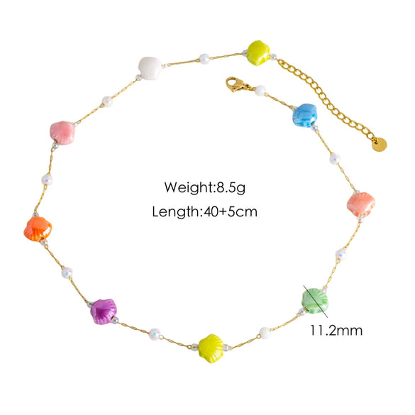 Necklace Natural Stone Shell Beaded Geometric Handmade