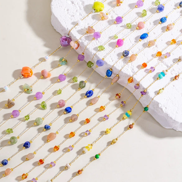 Necklace Natural Stone Shell Beaded Geometric Handmade