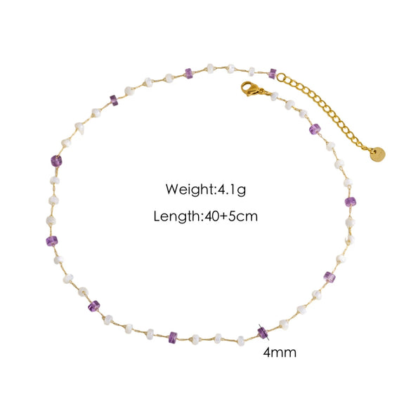 Necklace Natural Stone Shell Beaded Geometric Handmade