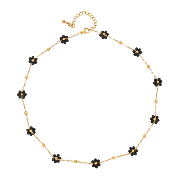 Necklace Natural Stone Stainless Steel Geometric Daisy Handmade Design