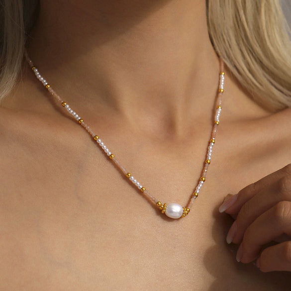 Necklace Natural Stone 316L Stainless Steel Geometric Pattern Handmade Electroplated Women Accessories
