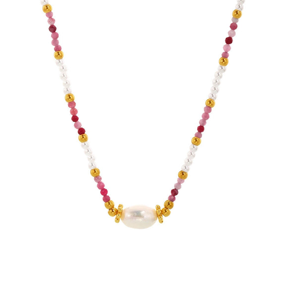 Necklace Natural Stone 316L Stainless Steel Geometric Pattern Handmade Electroplated Women Accessories