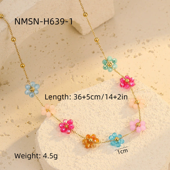 Necklace Natural Stone Titanium Steel 18K Goldplated Stainless Steel Geometric Flower Women