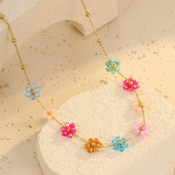 Necklace Natural Stone Titanium Steel 18K Goldplated Stainless Steel Geometric Flower Women