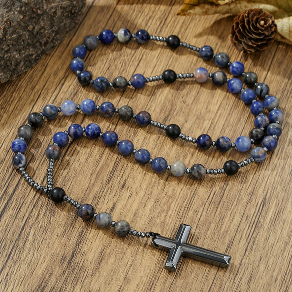 Necklace Natural Stone Yellow Tiger Eye Iron Stone Cross Geometric Handmade Men's Hip Hop Style Alloy Pendant Cotton Thread Chain
