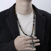 Necklace Natural Stone Yellow Tiger Eye Iron Stone Cross Geometric Handmade Men's Hip Hop Style Alloy Pendant Cotton Thread Chain