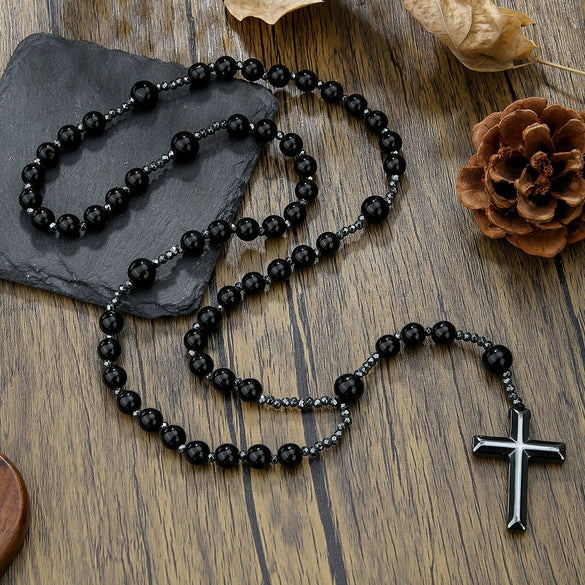 Necklace Natural Stone Yellow Tiger Eye Iron Stone Cross Geometric Handmade Men's Hip Hop Style Alloy Pendant Cotton Thread Chain