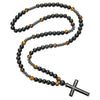Necklace Natural Stone Yellow Tiger Eye Iron Stone Cross Geometric Handmade Men's Hip Hop Style Alloy Pendant Cotton Thread Chain