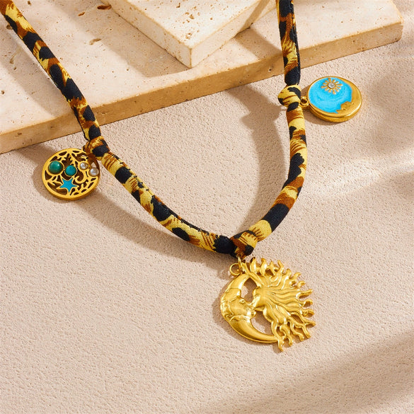 Necklace Nylon Stainless Steel Leopard Print Geometric Oil Dripping Marine Life Moon Pendant Electroplating For Women