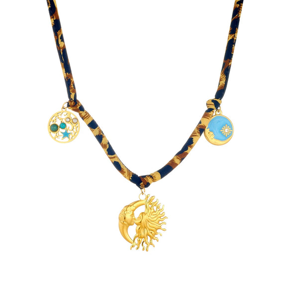 Necklace Nylon Stainless Steel Leopard Print Geometric Oil Dripping Marine Life Moon Pendant Electroplating For Women