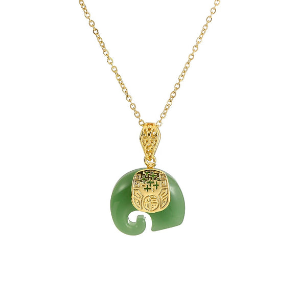 Necklace Organic Glass Imitation Jade Elephant Animals Zodiac Electroplating Jewelry For Women
