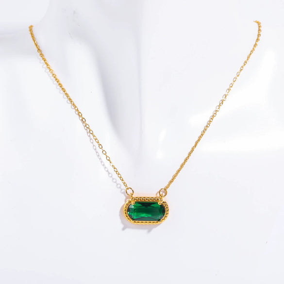 Necklace Oval Eggshaped Geometric Emerald Pendant Copper Electroplated Natural Stone Real Gold Color Retention