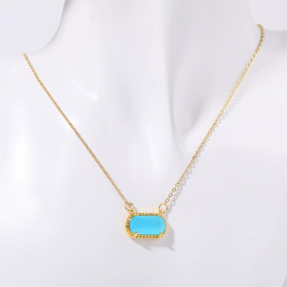 Necklace Oval Eggshaped Geometric Emerald Pendant Copper Electroplated Natural Stone Real Gold Color Retention