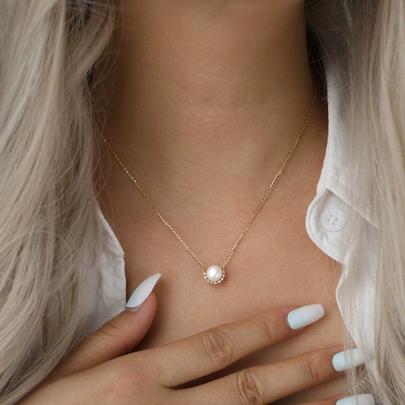 Necklace Pearl Bread Beads 925 Silver Electroplating O Word Chain Women's Internet Celebrity Minimalist Style