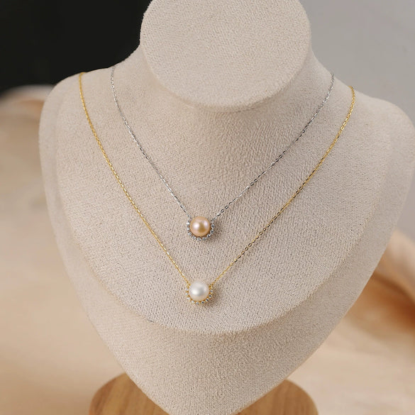 Necklace Pearl Bread Beads 925 Silver Electroplating O Word Chain Women's Internet Celebrity Minimalist Style