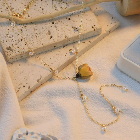 Necklace Pearl Copper Retro Flower Electroplating For Women
