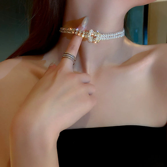 Necklace Pearl Diamond Geometric Ball Chain Personality Style
