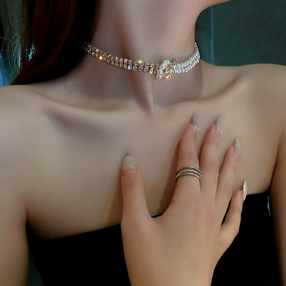 Necklace Pearl Diamond Geometric Ball Chain Personality Style