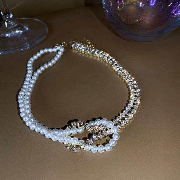Necklace Pearl Diamond Geometric Ball Chain Personality Style