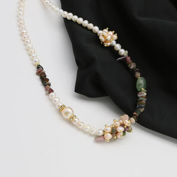 Necklace Pearl Freshwater Baroque Tourmaline Geometric Electroplating Women's