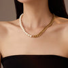 Necklace Pearl Splicing Titanium Steel Plated 18K Gold Fashion Style