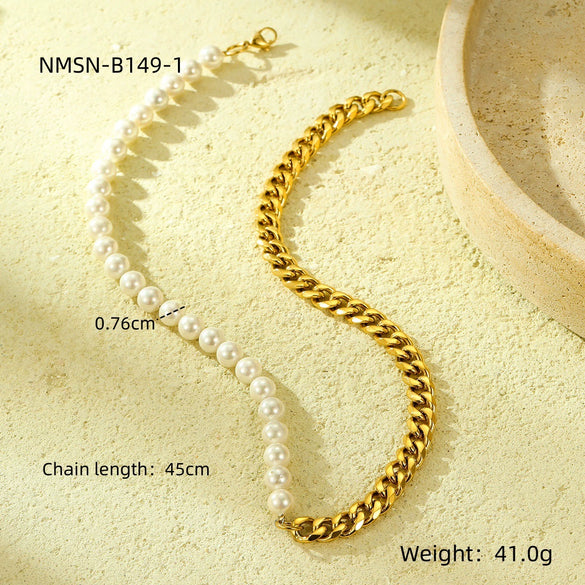 Necklace Pearl Splicing Titanium Steel Plated 18K Gold Fashion Style