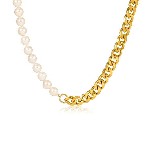 Necklace Pearl Splicing Titanium Steel Plated 18K Gold Fashion Style