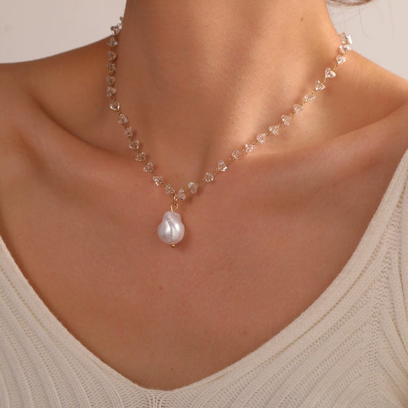 Necklace Pearl Titanium Steel Drop Shape Flower Design For Women