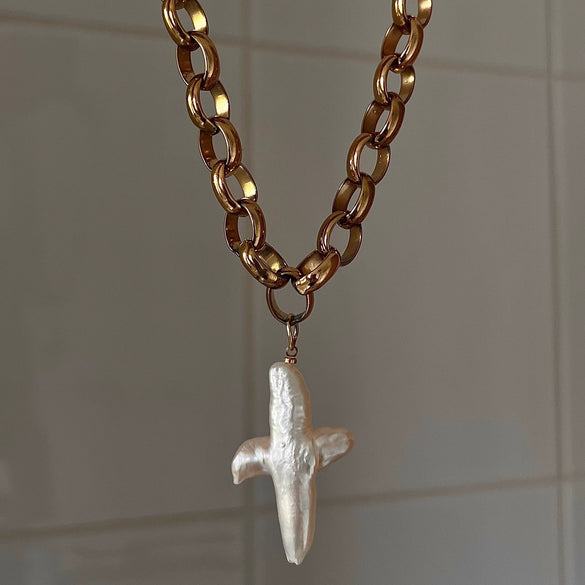 Necklace Pearls Copper Geometric Diamond Vintage Style