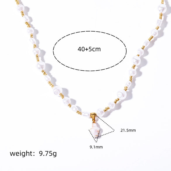 Necklace Pearls Copper Geometric Diamond Vintage Style