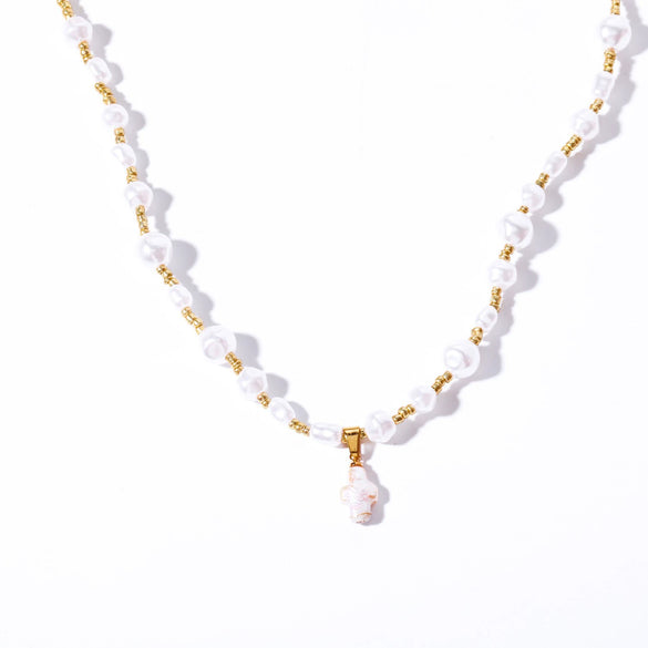 Necklace Pearls Copper Geometric Diamond Vintage Style