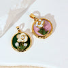 Necklace Pendant Accessories Copper Imitation Pearl Oil Drop Plants Flowers Retro Art Dripping Oil Style