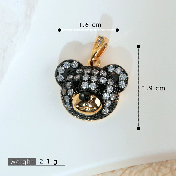 Necklace Pendant Animal Bear Copper Plated With Gold Set With Diamonds