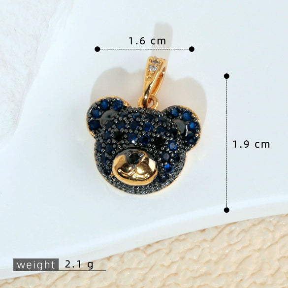 Necklace Pendant Animal Bear Copper Plated With Gold Set With Diamonds