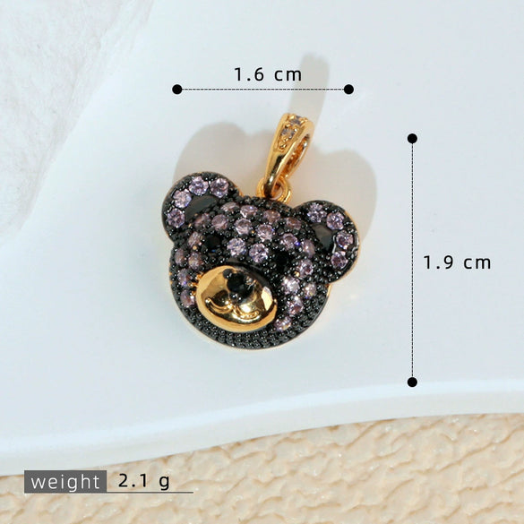 Necklace Pendant Animal Bear Copper Plated With Gold Set With Diamonds