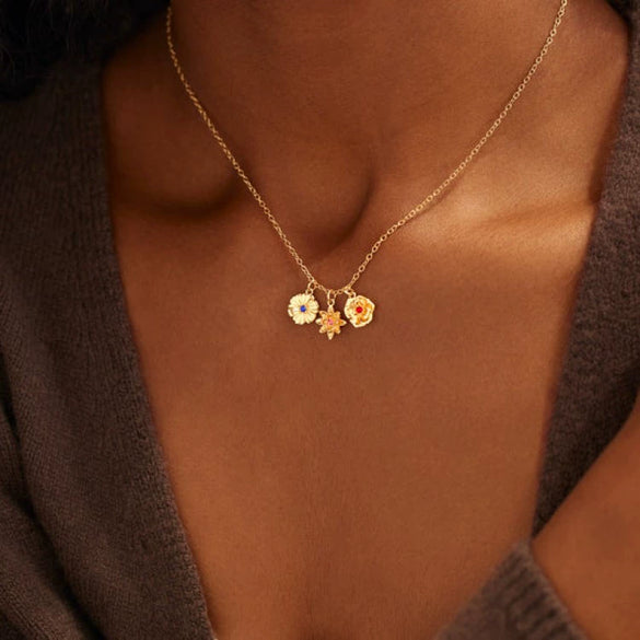 Necklace Pendant Birth Flower Geometric Titanium Steel 18K Goldplated Electroplated