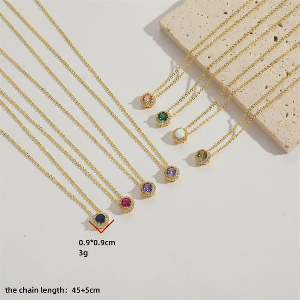 Necklace Pendant Clavicle Chain Copper Mixed Gemstone Inlay Geometric Minimalist Zirconia O Chain
