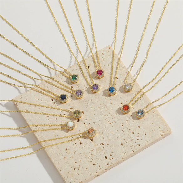 Necklace Pendant Clavicle Chain Copper Mixed Gemstone Inlay Geometric Minimalist Zirconia O Chain