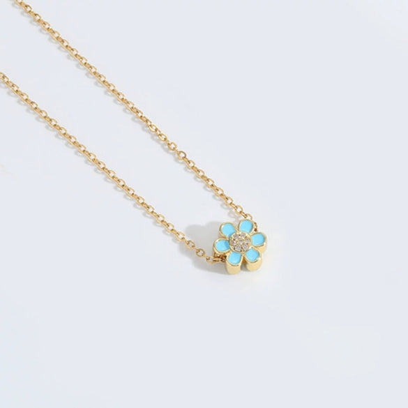 Necklace Pendant Clavicle Chain Mixed Gemstone Inlay Copper Dripping Oil Flower Design Women Minimalist