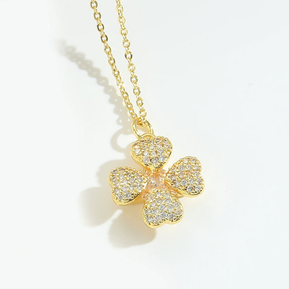 Necklace Pendant Clavicle Chain Women Simple Style Copper Electroplating Fourleaf Clover Star Design