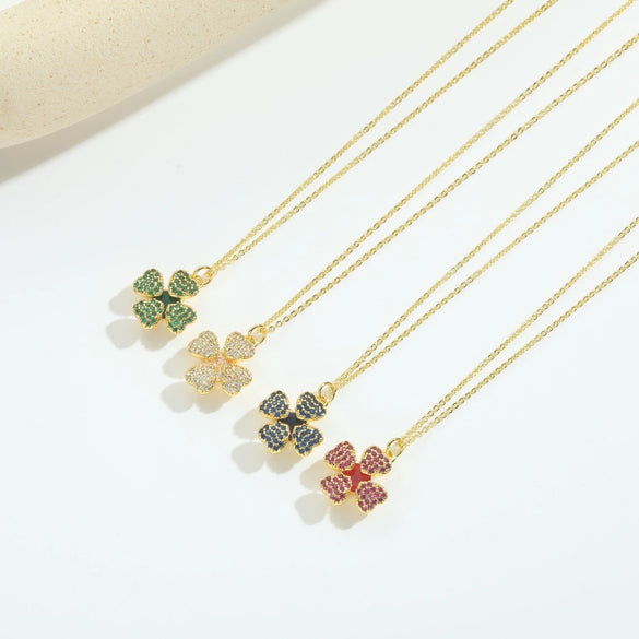 Necklace Pendant Clavicle Chain Women Simple Style Copper Electroplating Fourleaf Clover Star Design