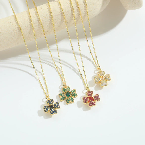 Necklace Pendant Clavicle Chain Women Simple Style Copper Electroplating Fourleaf Clover Star Design