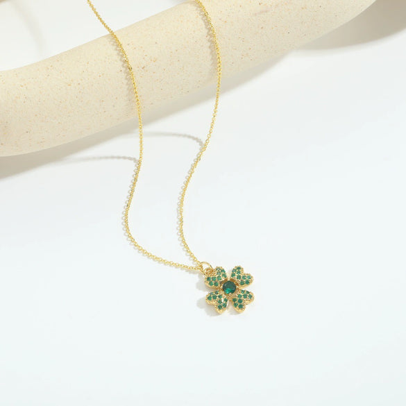 Necklace Pendant Clavicle Chain Women Simple Style Copper Electroplating Fourleaf Clover Star Design