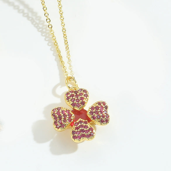 Necklace Pendant Clavicle Chain Women Simple Style Copper Electroplating Fourleaf Clover Star Design