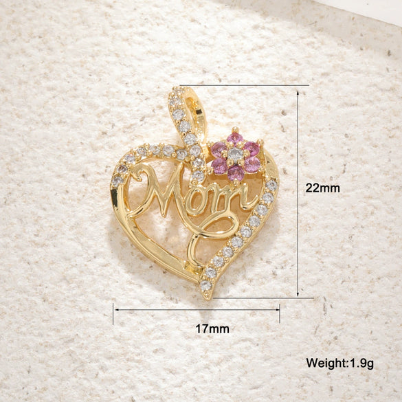 Necklace Pendant Copper Heart Shape Dripping Oil Sweet Style English Letter Accessories
