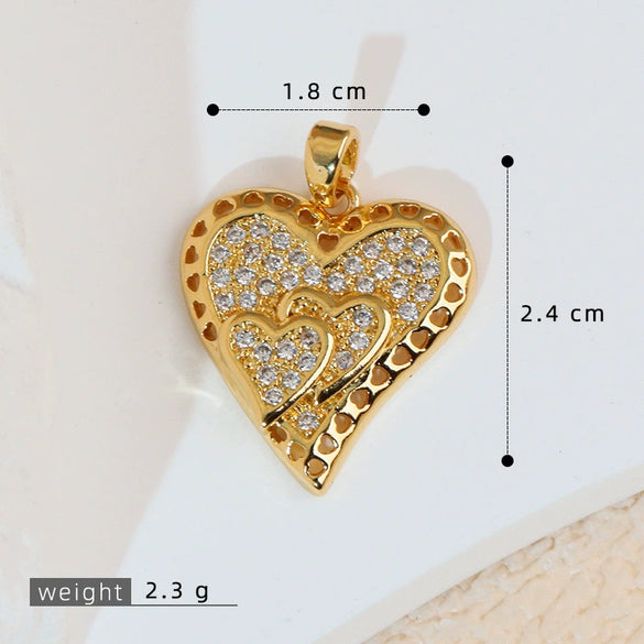 Necklace Pendant Copper Heartshaped 18K Gold Plated With Diamond And Zircon