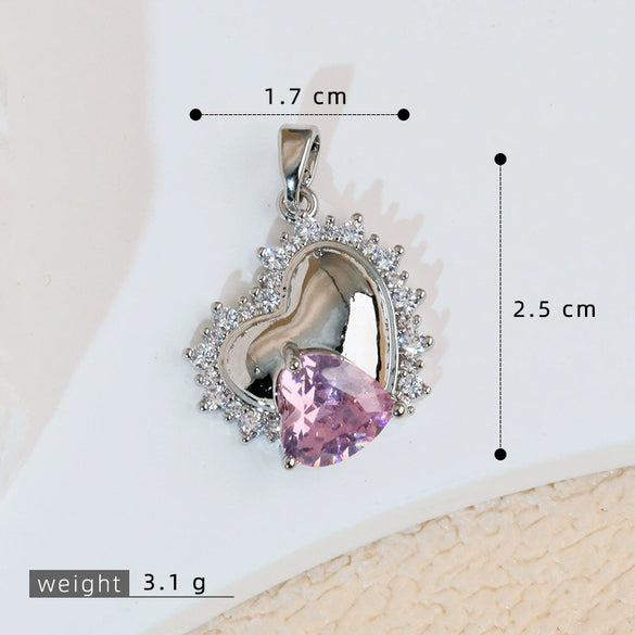 Necklace Pendant Copper Heartshaped 18K Gold Plated With Diamond And Zircon