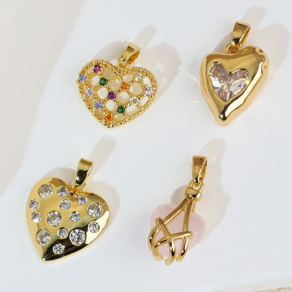 Necklace Pendant Copper Heartshaped 18K Gold Plated With Diamond And Zircon
