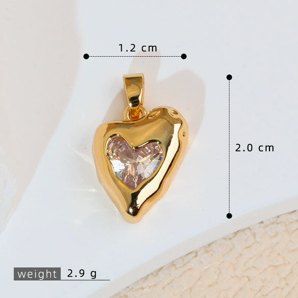 Necklace Pendant Copper Heartshaped 18K Gold Plated With Diamond And Zircon