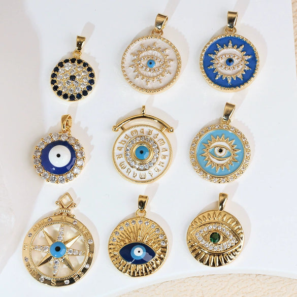 Necklace Pendant Copper Plated 18K Gold With Devil's Eye Cartoon Characters Zircon Diy Jewelry Accessories